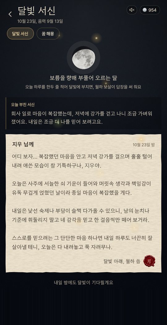 달빛 서신. 하루를 적은 편지와 월하 보살의 답장